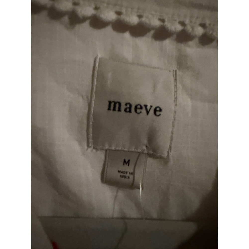 MAEVE Linen Blend Embroidered Scallop Trim Short Sleeve Button Down Shirt - Picture 9 of 10